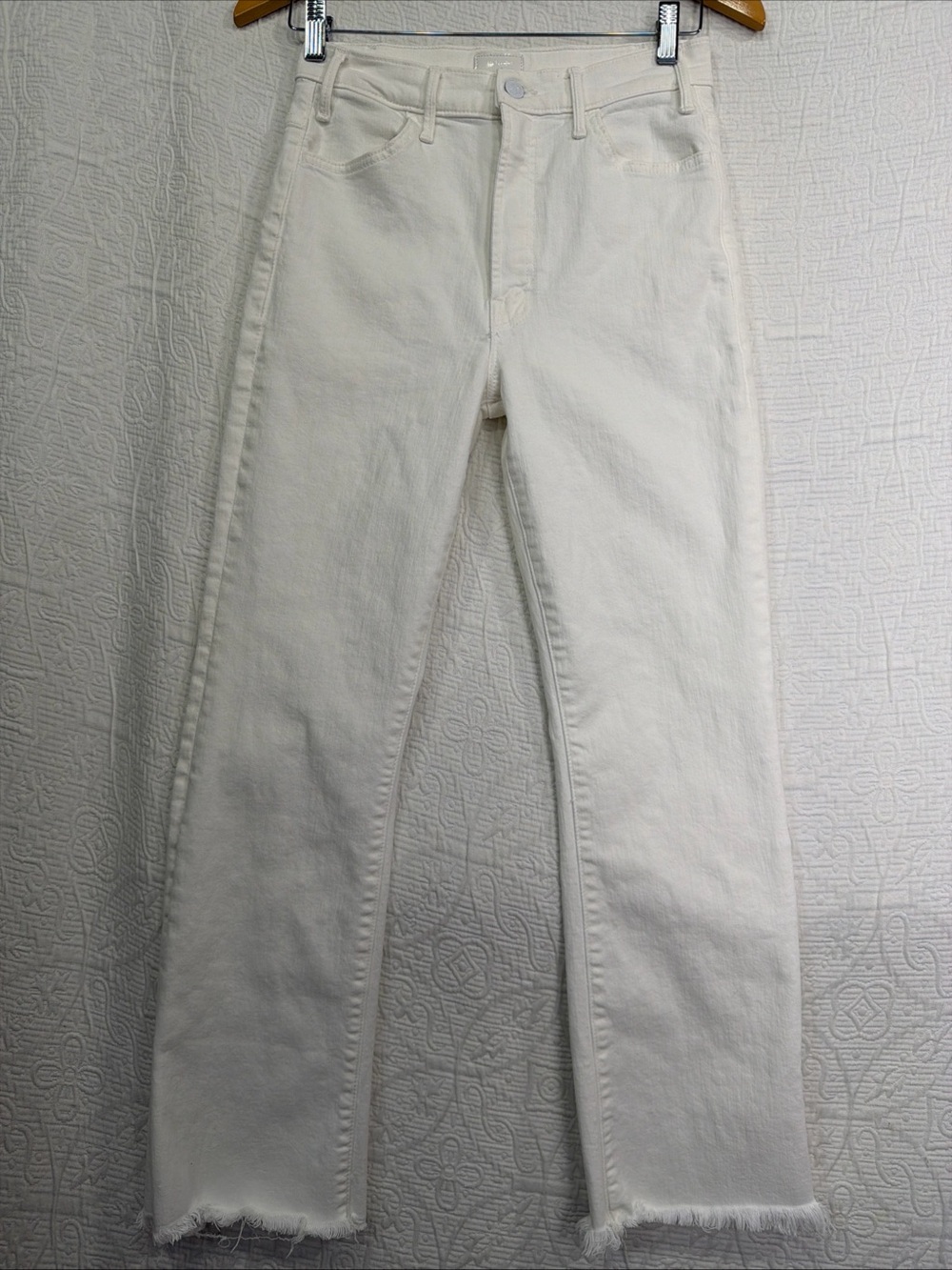 Mother Jeans The Hustler Ankle Fray Fairest Of Them All Size 27 White Denim Pant